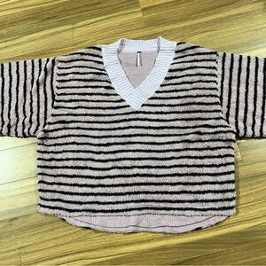 Free People Pullover Connell Stripe Oversized Sherpa Pink Black Size Small Soft